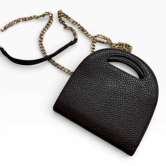 Anne Klein Mini Leather Chain Crossbody Wallet Black Gold Hardware NWT - Picture 2 of 10